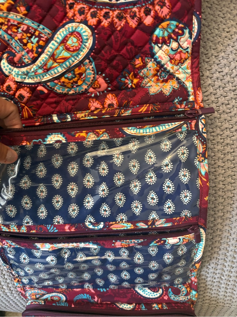 Vera Bradley Quilted Paisley Travel Bag in Burgundy with Turquoise & Orange